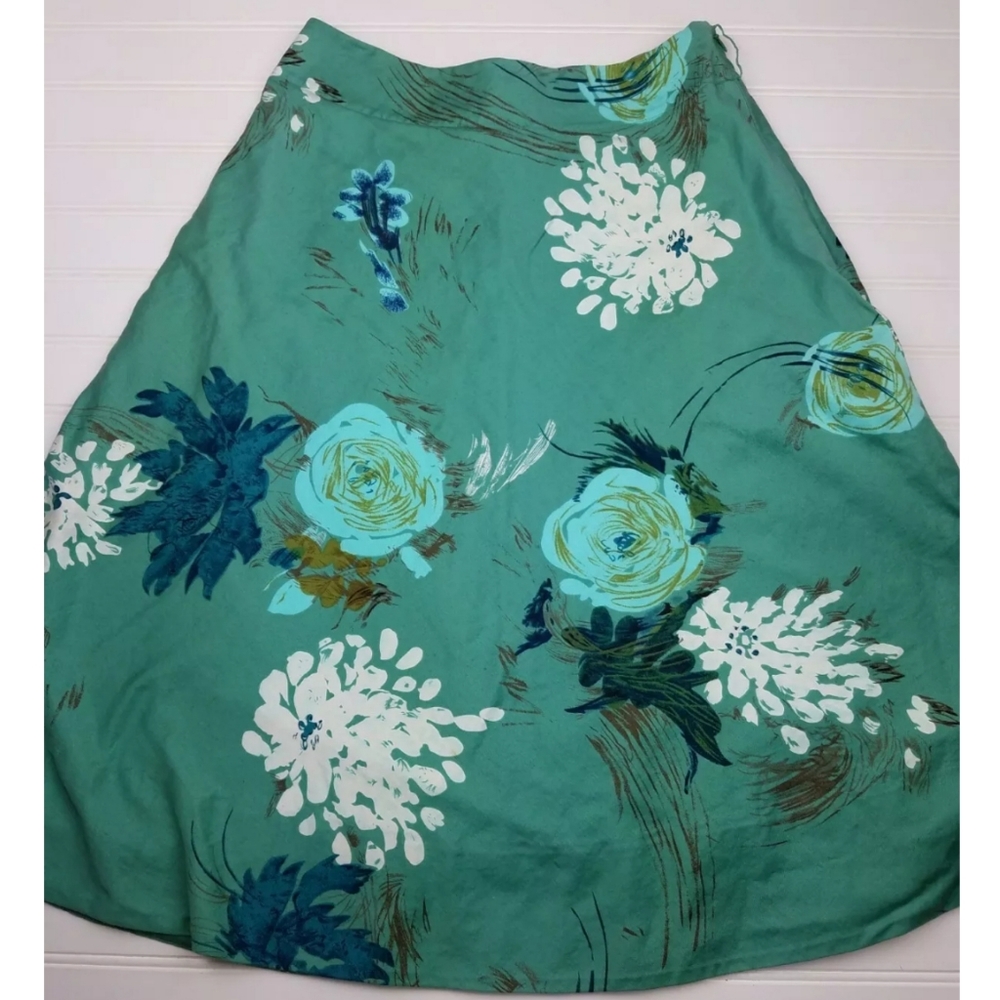 Anthropologie Odille green floral a-line skirt 4
